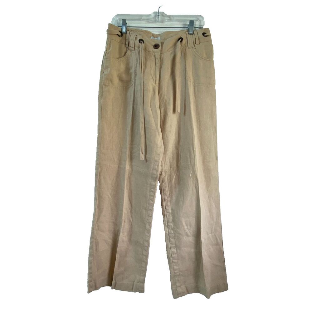 Relativity‎ Women's Linen Size 8 Wide Leg Pants Tan Mid Rise